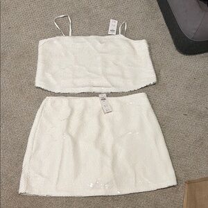 New Abercrombie & Fitch White Sequin Two-Piece Crop Top & Mini Skort Set w/ tags